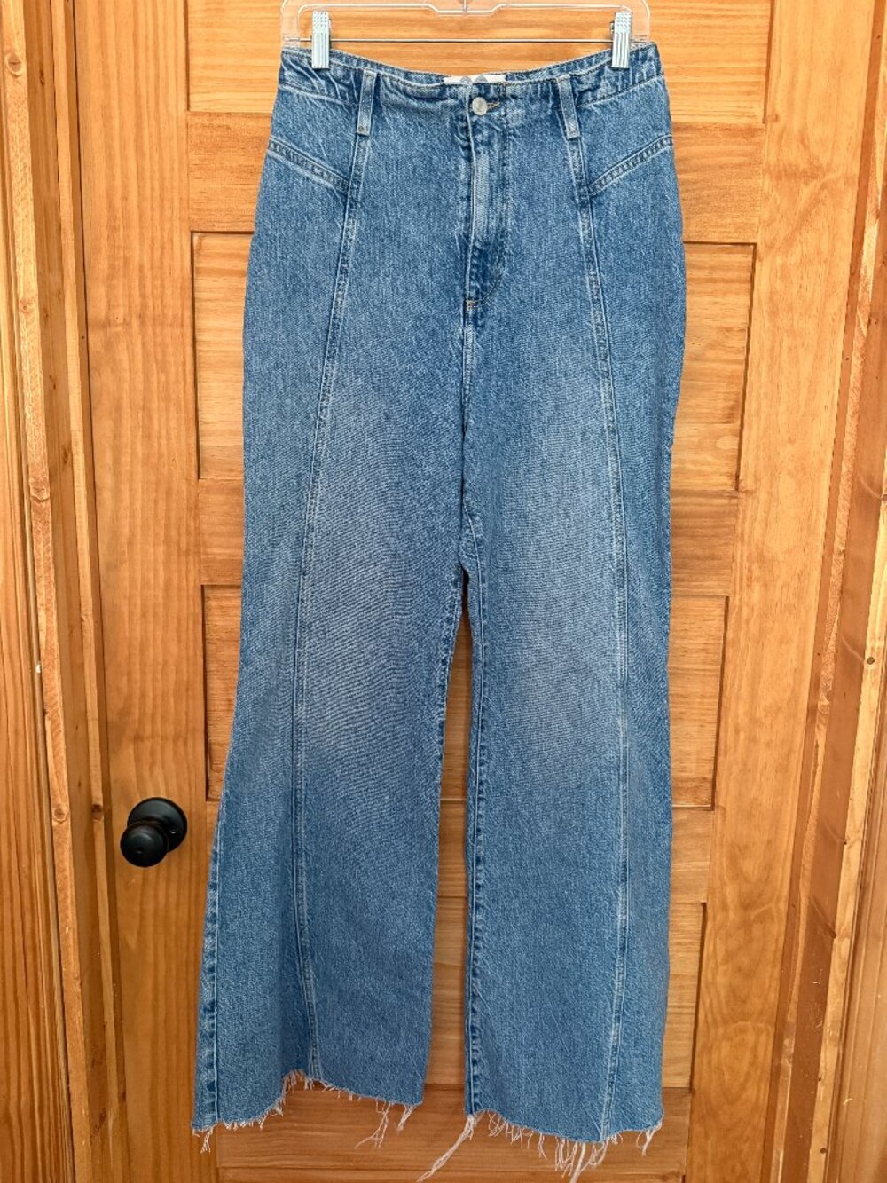 We The Free Florence Wide Leg Flare High Waist Jeans Retro 90s Raw Hem size 30
